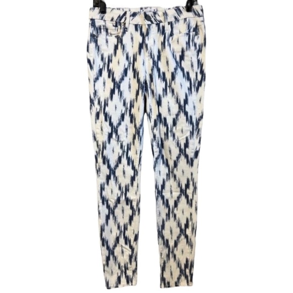PAIGE Verdugo Ikat Cotton Tribal Print Pants in Blue / White Size 26 - Picture 3 of 7